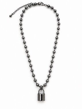 Claire's Gunmetal Ball Chain Necklace with Padlock Pendant